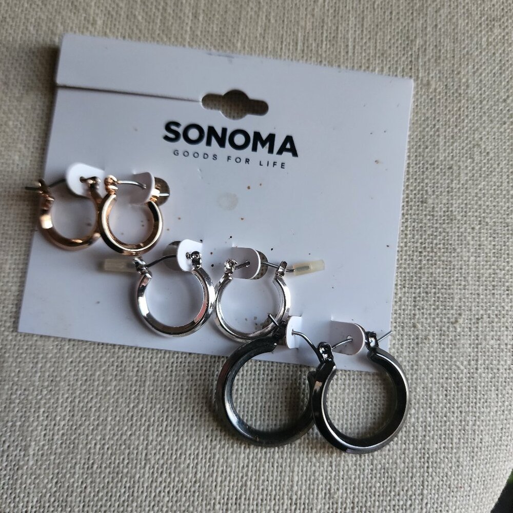 NWT Sonoma Hoop Earrings 3 pair